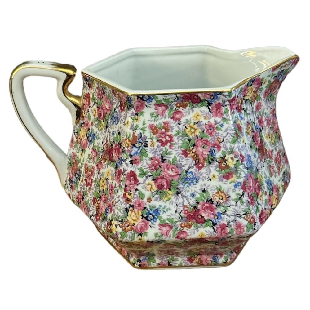 Large Two's Company Floral Pitcher with Gold Trim